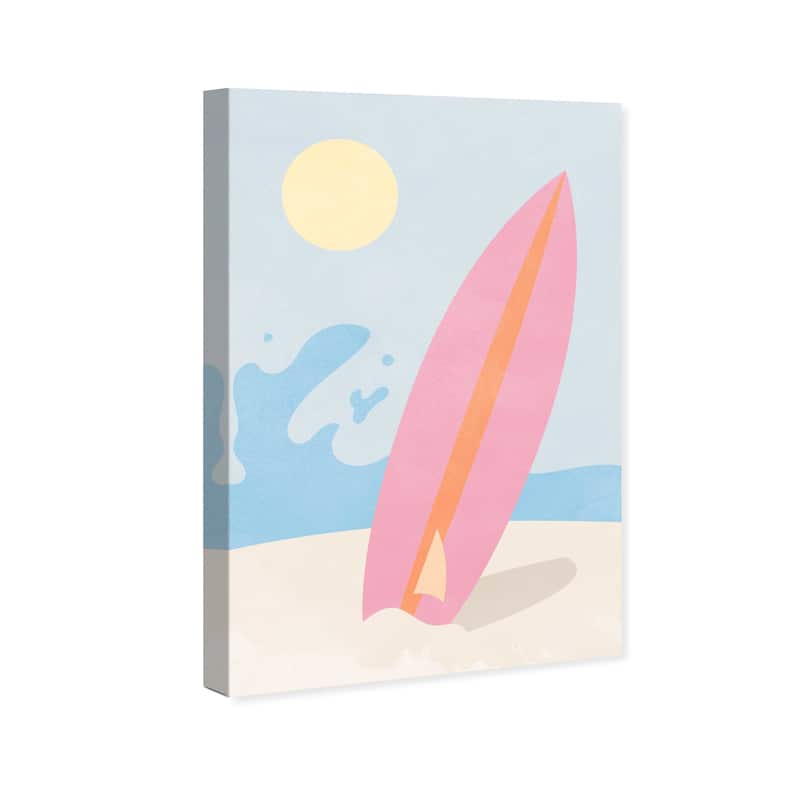 Wynwood Studio Canvas Nautical and Coastal Pink Summer Surf Pink and Mid-Century Modern Wall Art Canvas Print