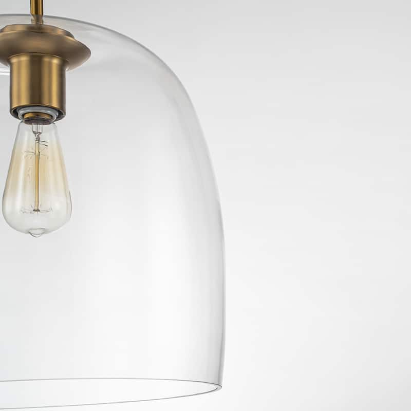 1-Light Golden Metal Curved Dome Bell-Shape Clear Glass Pendant Light - 14.5 in. W x 22.4 in. H