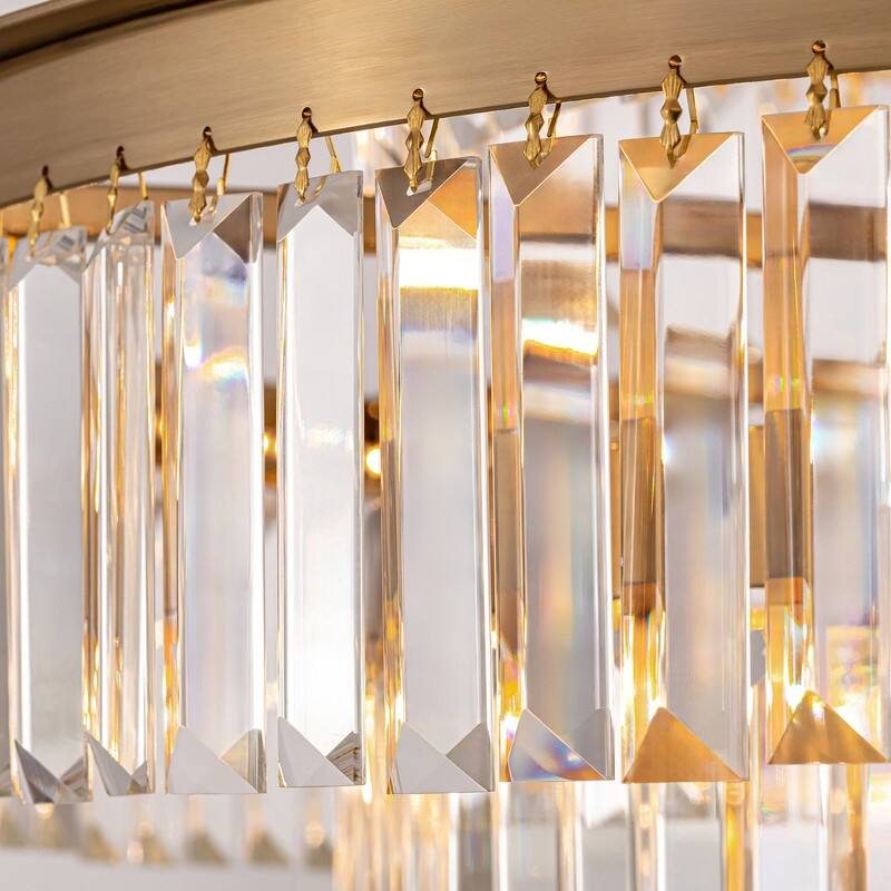 32 in. Drum Modern Crystal Chandelier 4-Tier Gold Brass Kitchen Island Pendant Light for Dining Room