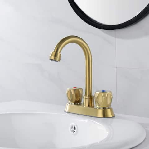 2 Handle 4 Inch Centerset Bathroom Sink Faucet 2 Hole Bathroom Faucet with Supply Hoses Vanity Tap with Overflow Pop Up Drain