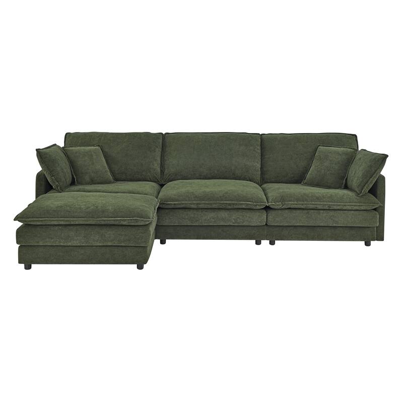 110.2" L-Shaped Sectional Sofa with Ottoman, Convertible 4-Seater Couch in Soft Towel Fabric