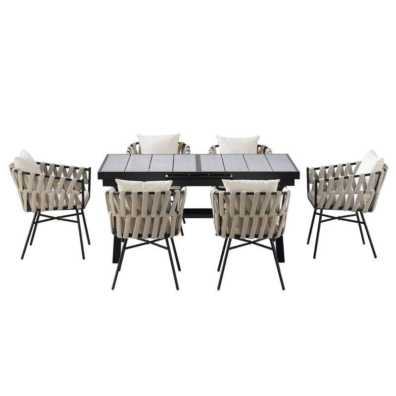 7-Piece Expandable Outdoor Dining Set with Polyester Tape Chairs