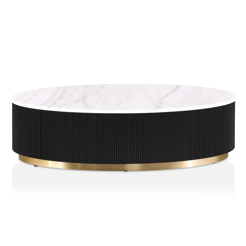 Furniture of America Torin Modern White and Black Genuine Marble Top Oval Coffee Table