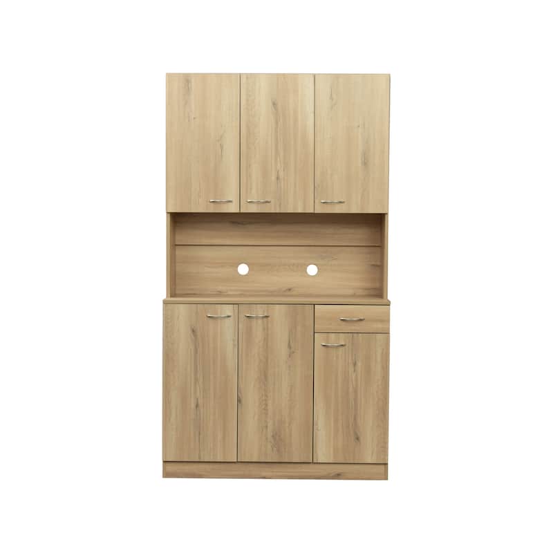 6-Doors Wardrobe Armoires / Kitchen Cabinet with Shelves & Drawer, Oak