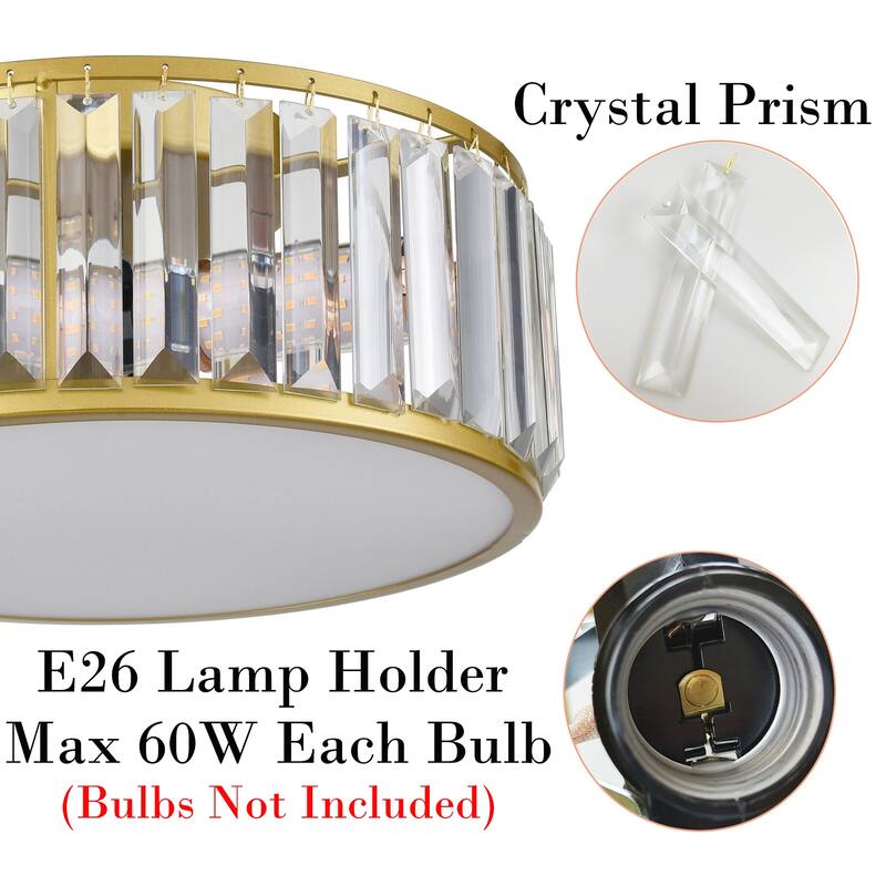 La Palma Modern Gold Crystal Flush Mount Ceiling Light Fixture - Brass