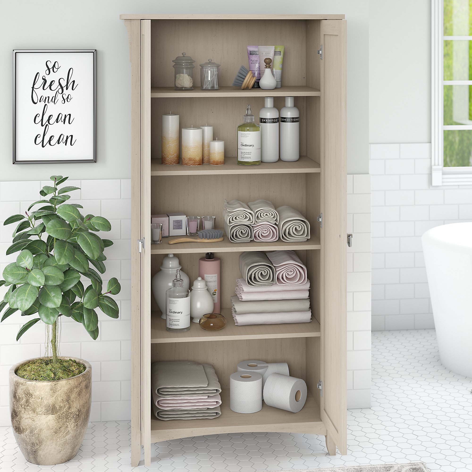 Sobuy Bzr34 W White Bathroom Cabinet Bathroom Shelf Bathroom Tall Cabinet Cupboard 20x20x180cm Furniture Home Kitchen
