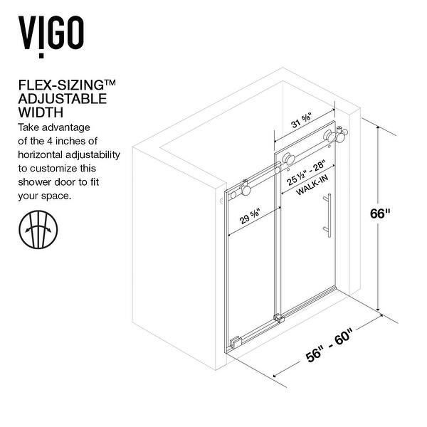 dimension image slide 5 of 7, VIGO Elan Adjustable Sliding Shower Door in Matte Black