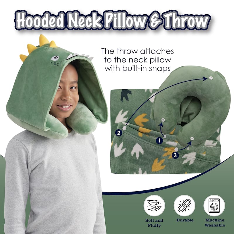 3D Animal Hooded Neck Pillow and Throw Set for Kids