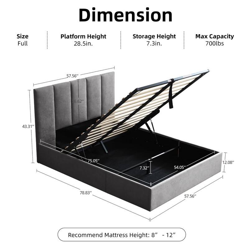 Modern Upholstered Lift-Up Storage Platform Bed with Headboard