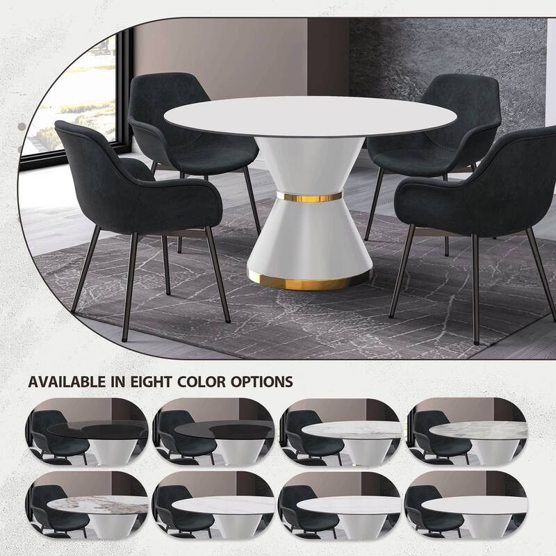 Round Dining Table with a Glass/Stone Tabletop in Qorvus Series by LeisureMod