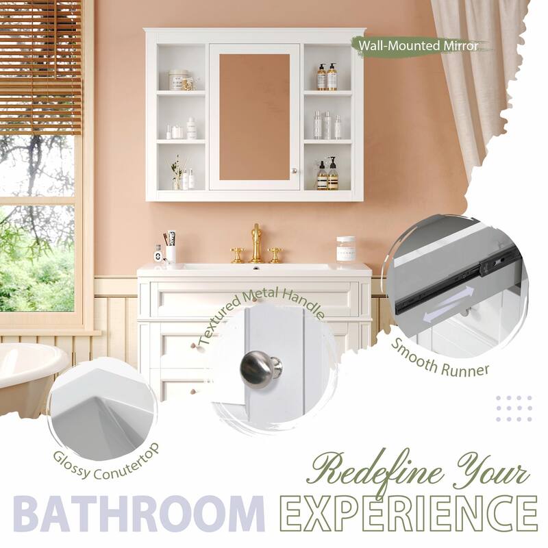 36'' Bathroom Vanity with Top Sink - Modern Storage Cabinet with Mirror