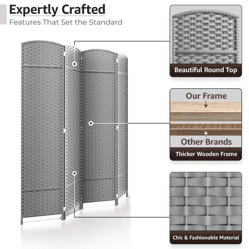 Sorbus 4 Panel Room Divider Tall Privacy Partition Screen Extra Wide Double Hinged Mesh Hand-Woven Folding Wall Divider - 6ft