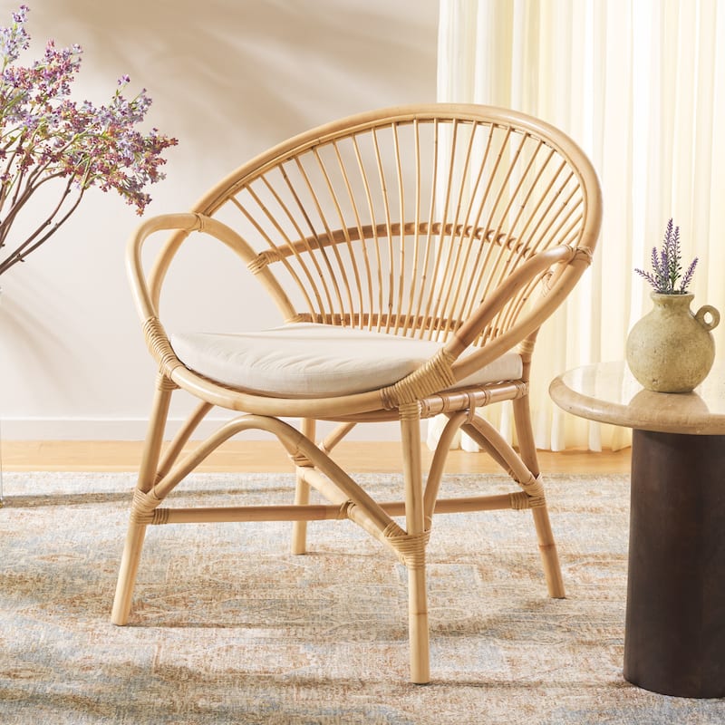 SAFAVIEH Cosette Boho Coastal Solid Wood Accent Chair with Cushion - 30"W x 28"D x 33"H
