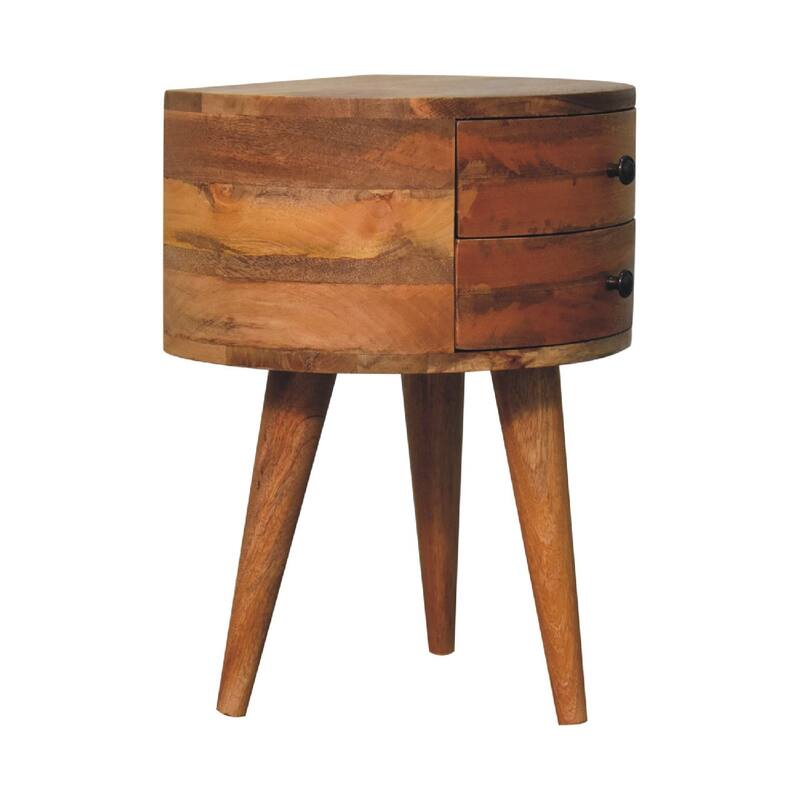 HomeRoots 20" Brown And Oak Solid Wood Oval Two Drawer Nightstand