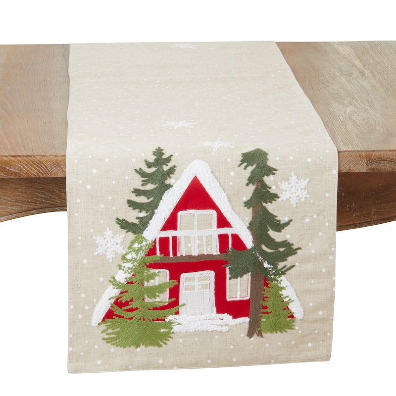 Cozy Christmas Cottage Table Runner - 16"x70" - Natural - 16"x70"