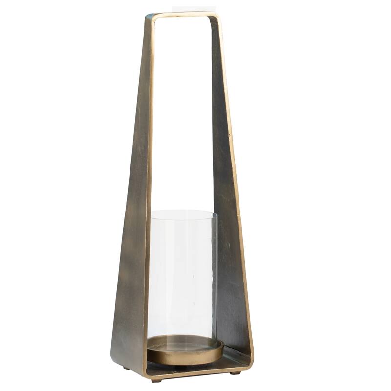 Pyra Large Antique Brass Finished Cast Aluminum and Glass Modern Lanterns, Set of 2