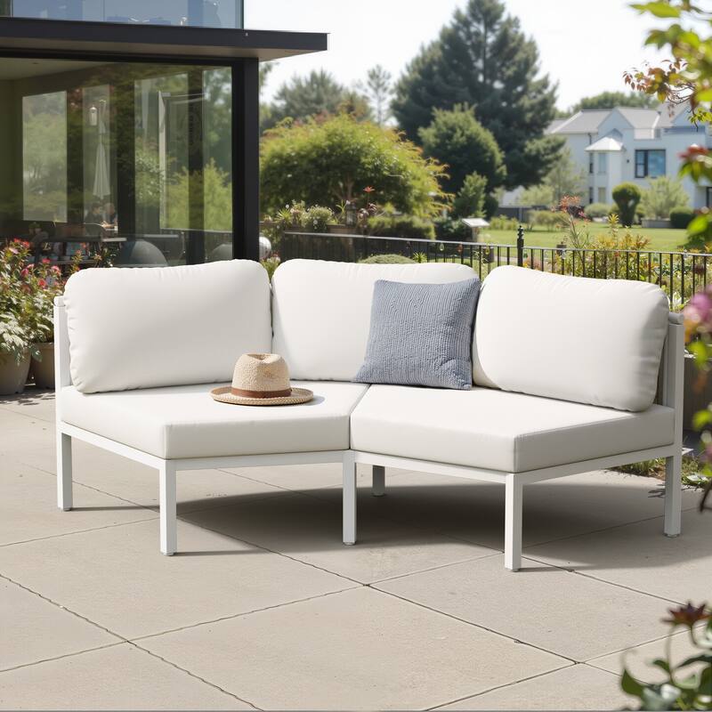 Curved Outdoor Sofa Rattan Sectional Sofa Patio Furniture Set Outdoor Conversation Sets - 2-seater - Beige