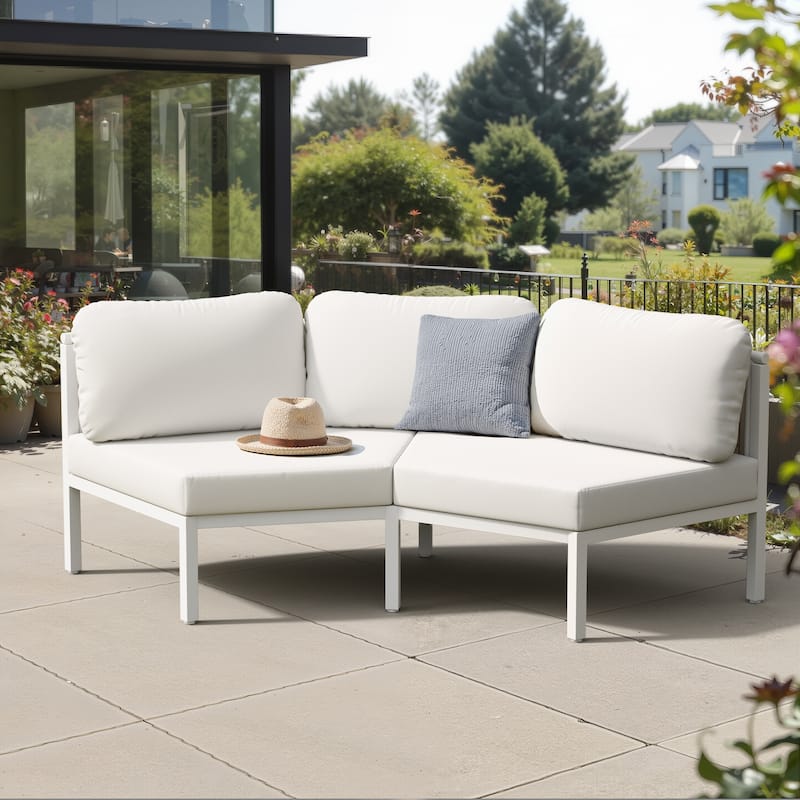 Outdoor All-Weather Aluminum Half Moon Curved Sofa Rattan Sectional Sofa Deep Seating Patio Outdoor Conversation Sets - 2-seater - Beige