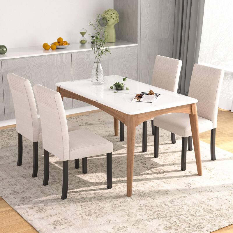Upholstered Dining Chairs Set of 4 Parson Classic Upholstered Dining Chair,Modern 37" Parson Chairs - Beige