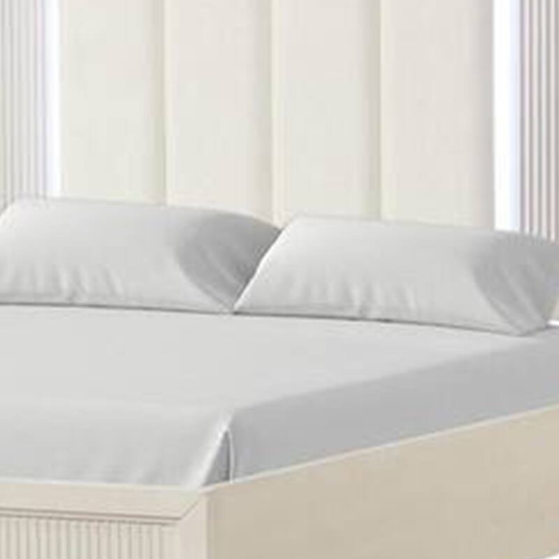 Toi Queen Bed, LED Headboard w Tufted Upholstery, Fluted Antique White