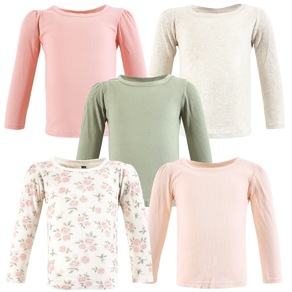 slide 1 of 1, Hudson Baby Toddler Girl Thermal Long Sleeve Tees 5pk, Soft Pink Sage Rose Soft Pink Sage Rose - 3T
