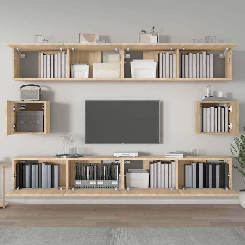 vidaXL TV Cabinet Set Set of 6 Sonoma Oak Engineered Wood Multiple Sizes - 11.8 x 39.4 x 11.8 in