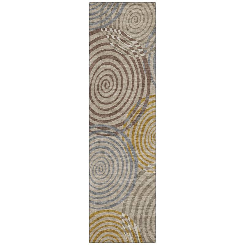 Machine Washable Indoor/ Outdoor Contemporary Swirls Chantille Rug