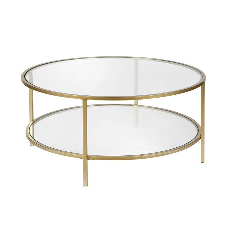 36" Modern Round Coffee Table with Glass Top and Shelf for Living Room or Bedroom - 36"L x 36"W x 17"H