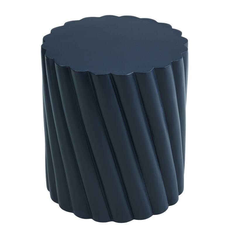 Christopher Knight Home - Modern 16.02" Diameter, 18.31" H Navy Blue All-Weather Patio Outdoor Fluted MGO Accent Table / Stool