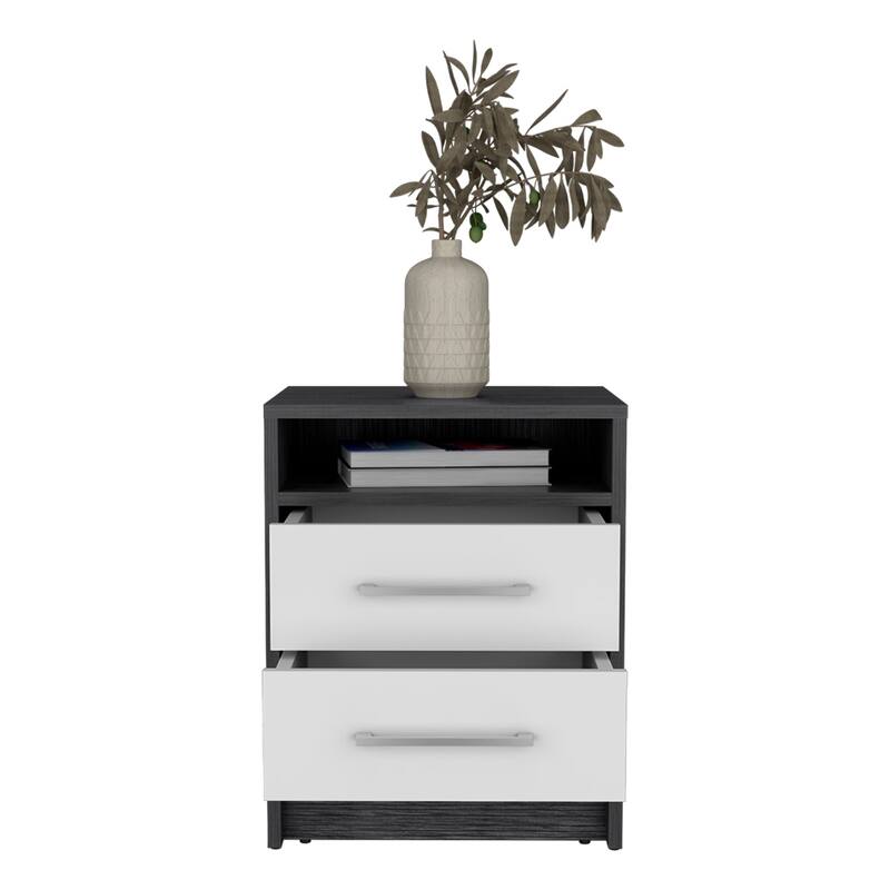 Two-Drawer Nightstand, Smokey Oak / White Finish