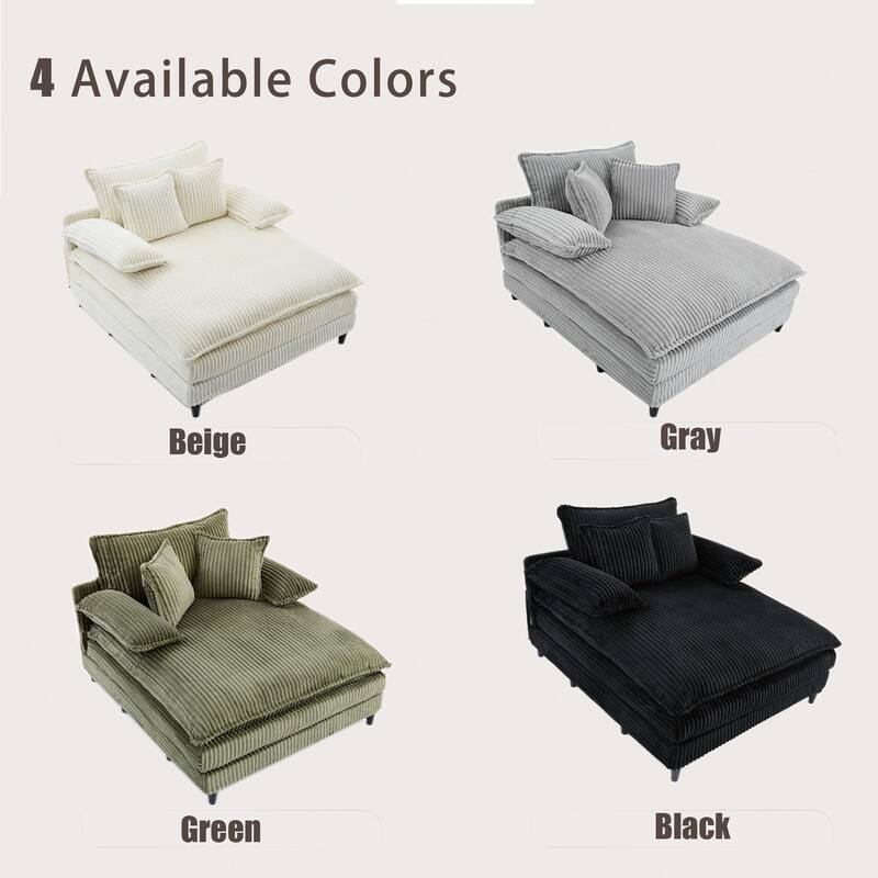 Corduroy Oversized Chaise Lounge with 4-Position Adjustable Backrest, 2 Pillows & 300lb Capacity - Convertible Sofa Bed