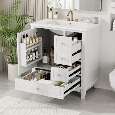 30" Bathroom Vanity with Sink, One Door with Shelf and Three Drawers, Soft Close Door