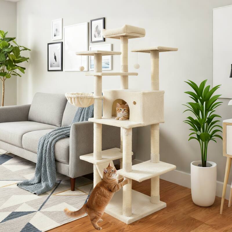 Gymax 63'' Large Cat Tree for Indoor Cats w/Plush Top Perch Condo