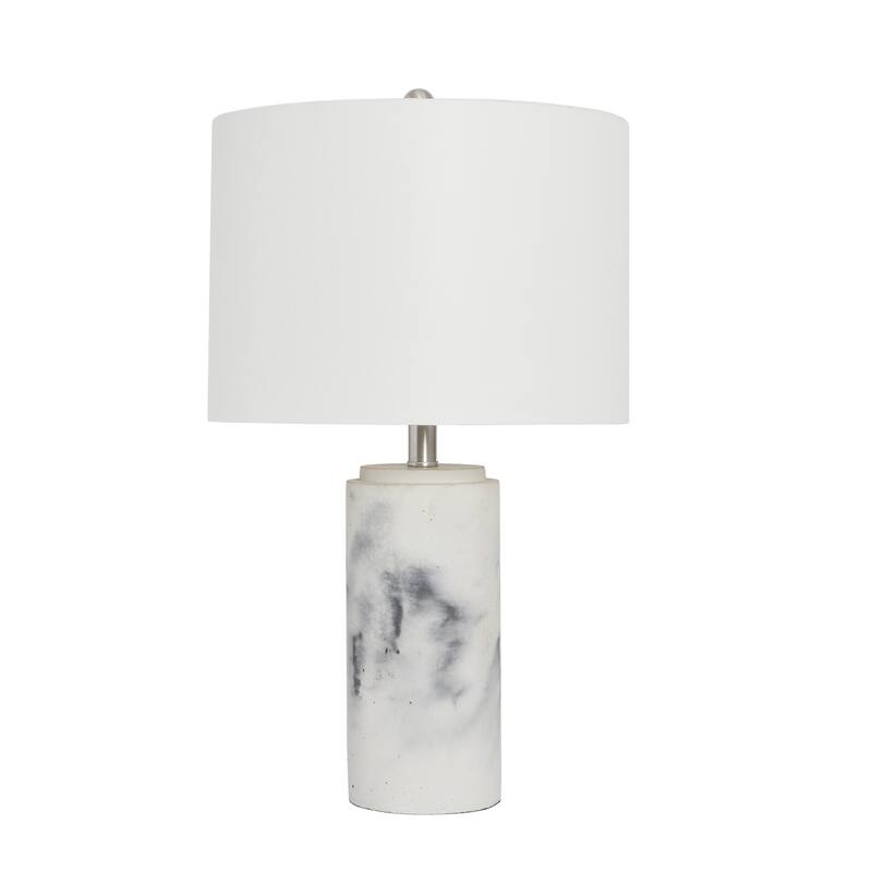 HomeRoots 24" White And Black Faux Marble Concrete Table Lamp With White Drum Shade - 14.00 in. x 23.75 in. x 14.00 in.