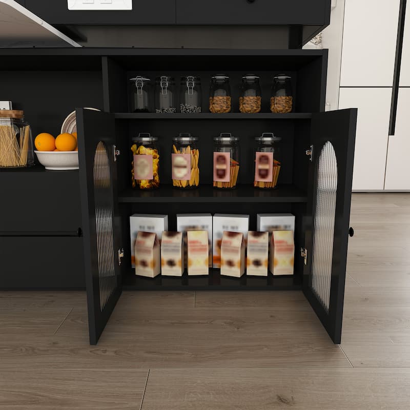 Roomfitters Kitchen Island with Rotating Extendable Table, Mobile Dining Station with Storage and Built-in Power Outlet