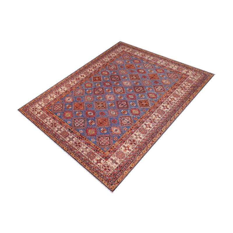 Tribal Super Kazak Onyx Blue/Beige Hand Knotted Wool Rug - 9'0'' x 12'1''