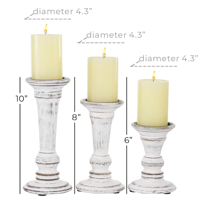Wood Candle Holder - Set of 3 White - Roche River Decor - 4"W x 4"L x 10"H
