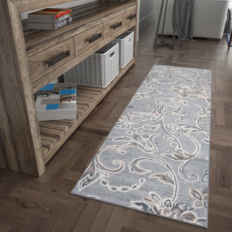 Carrington Transitional Floral & Botanical Indoor Area Rug - 2'3'' x 10' Runner - Grey