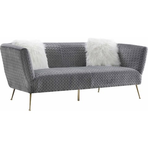 Pasargad Home Noho Velvet Sofa with 2 Pillows Included, Grey - D35" x W85" x H31"