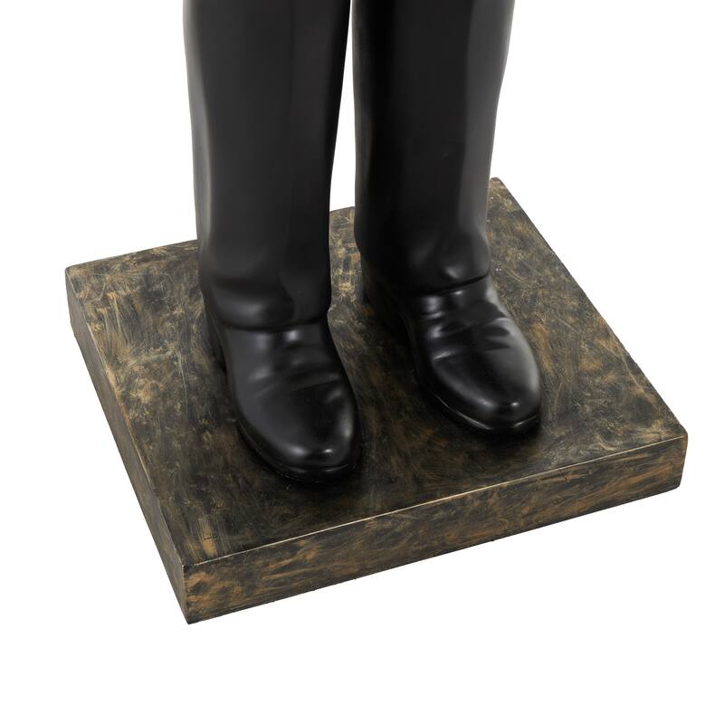 White Resin Floor Waiter Animal Decorative Sculpture with Gold Bow Tie and Plate