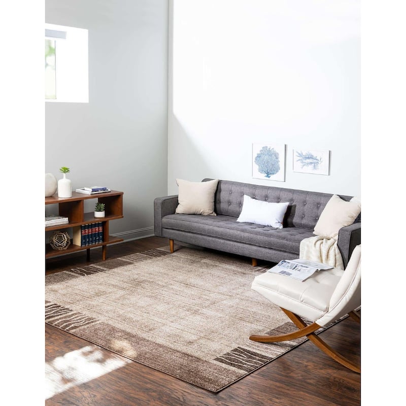 Contemporary Weby Collection Area Rug - 8' Square - Dark Beige