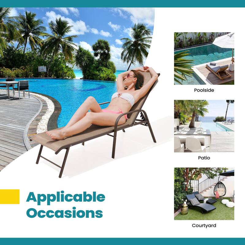 Pellebant Outdoor Patio Lounge Chairs Set Aluminum Adjustable Backrest with Side Table