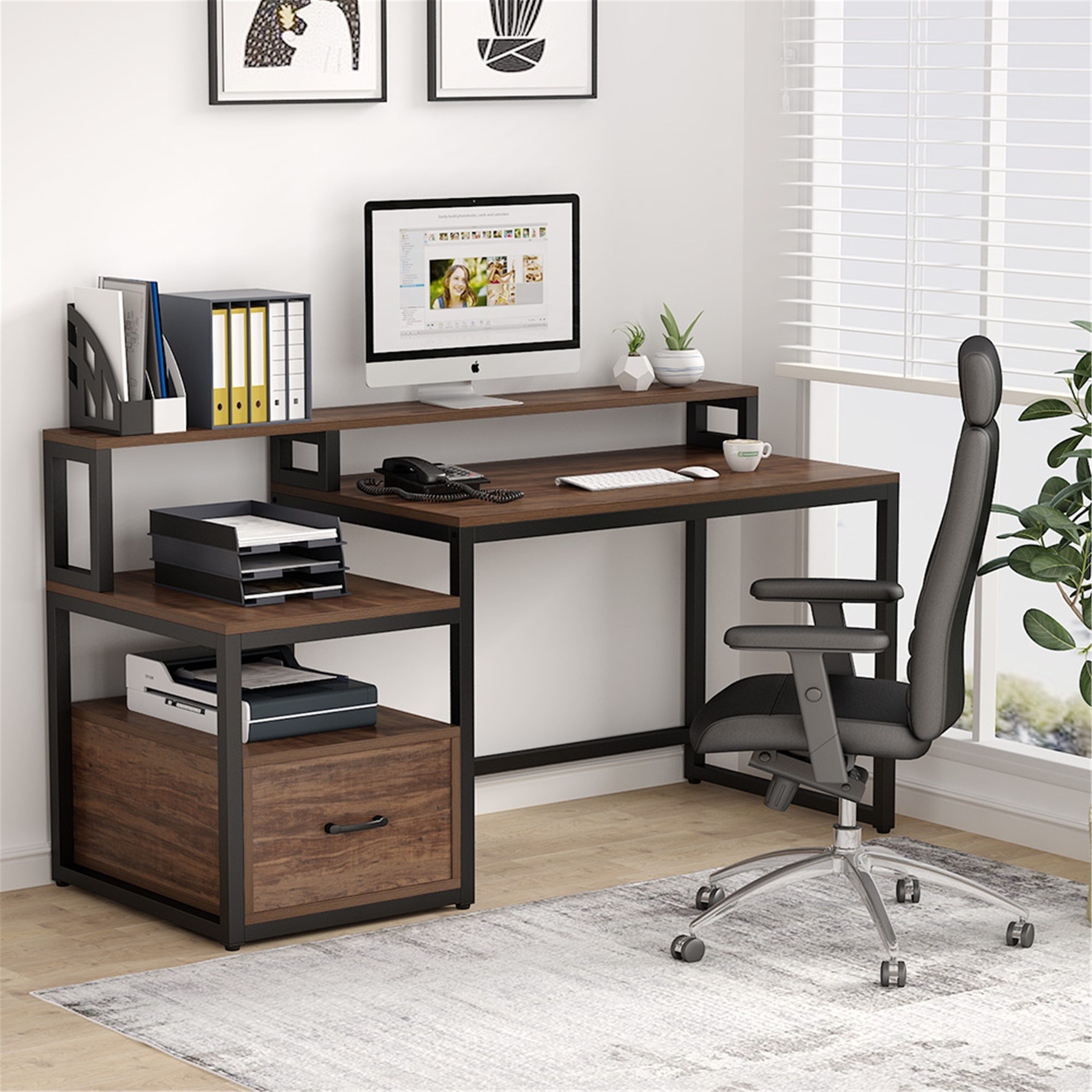 Computer Desk With Drawer Shelf Office Home Modern Small Desk - Bed Bath &  Beyond - 32561354