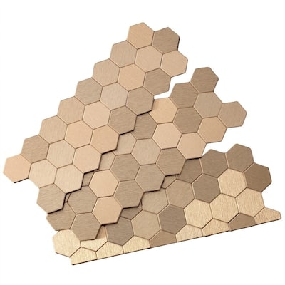 Aspect Peel and Stick Backsplash 11in x 4in Honeycomb Champagne Matted Metal Tile (3-Pack)