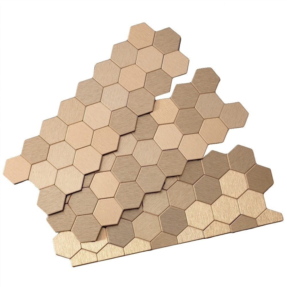 Aspect Peel and Stick Backsplash 11in x 4in Honeycomb Champagne Matted Metal Tile (3-Pack)