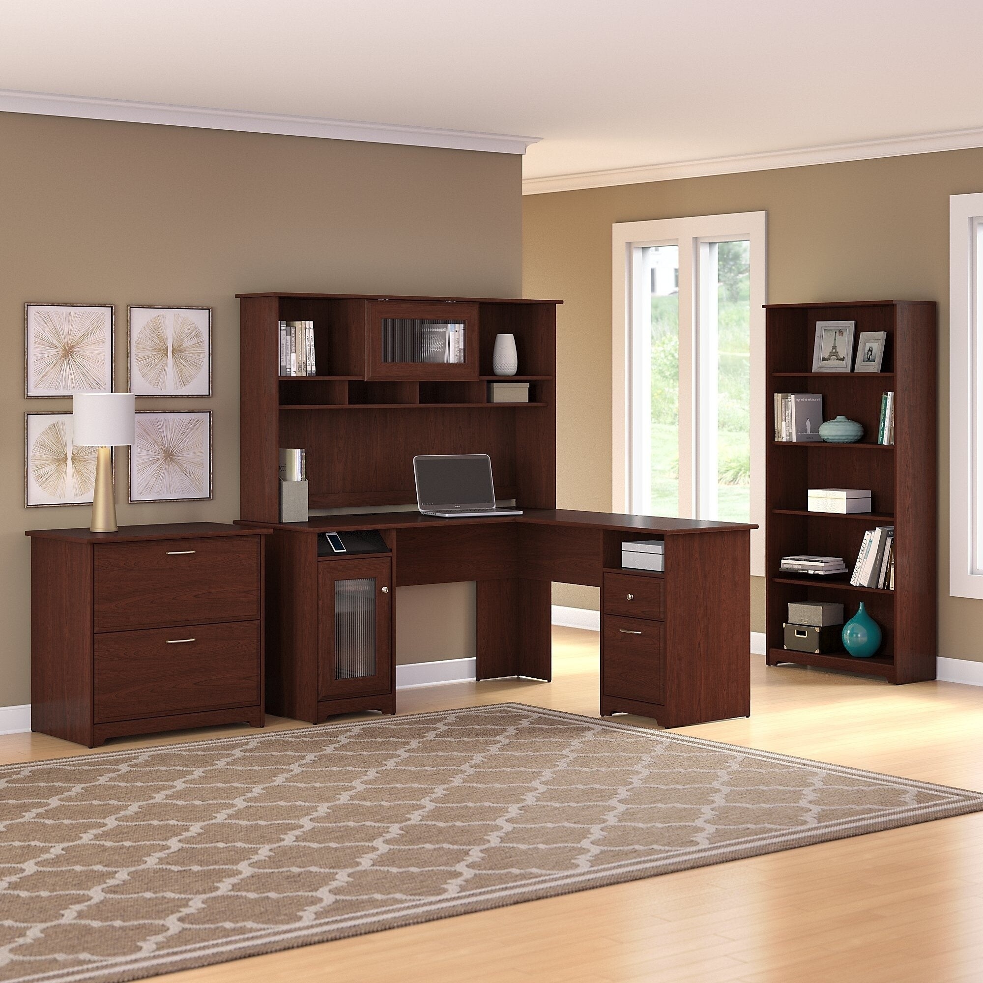 Copper Grove Daintree L Desk Set With 5 Shelf Bookcase And Cabinet Overstock 10811934