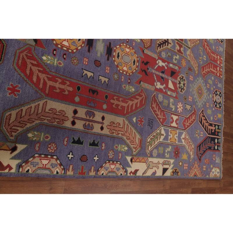 Traditional Purple Kazak Area Rug Handmade Wool Carpet - 9'0"x 11'9"