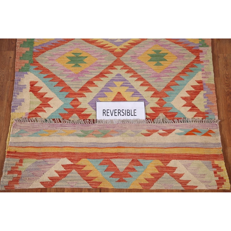 Reversible Multicolor Kilim Rug Flatweave Wool Carpet - 3'6"x 4'9"