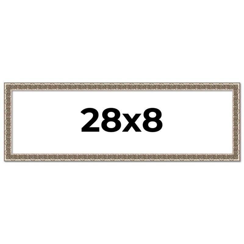 28x8 Frame Silver Versailles Ornate Solid Wood Picture Frame | 1 Inch