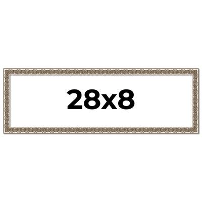28x8 Frame Silver Versailles Ornate Solid Wood Picture Frame | 1 Inch